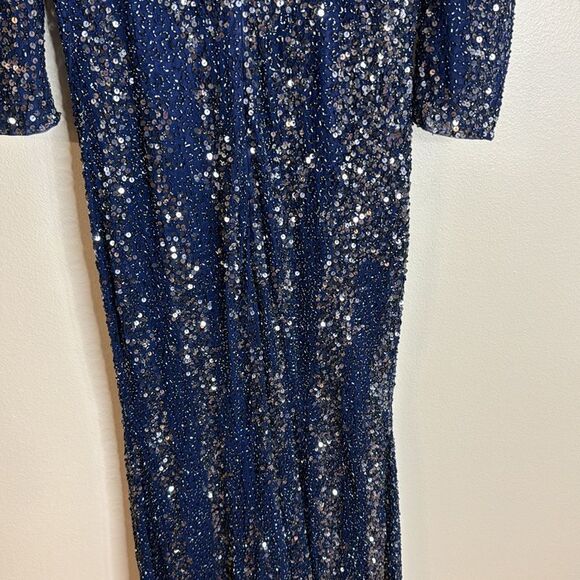 Mac Duggal Bead-Embellished Body-Con Gown in midnight navy sequin dress size 10 - Picture 9 of 16